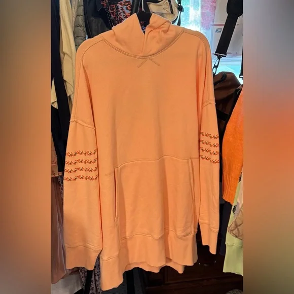 NWT Free People FP Movement At My Best Embroidered Hoodie Pastel peach combo - L - Picture 7 of 8